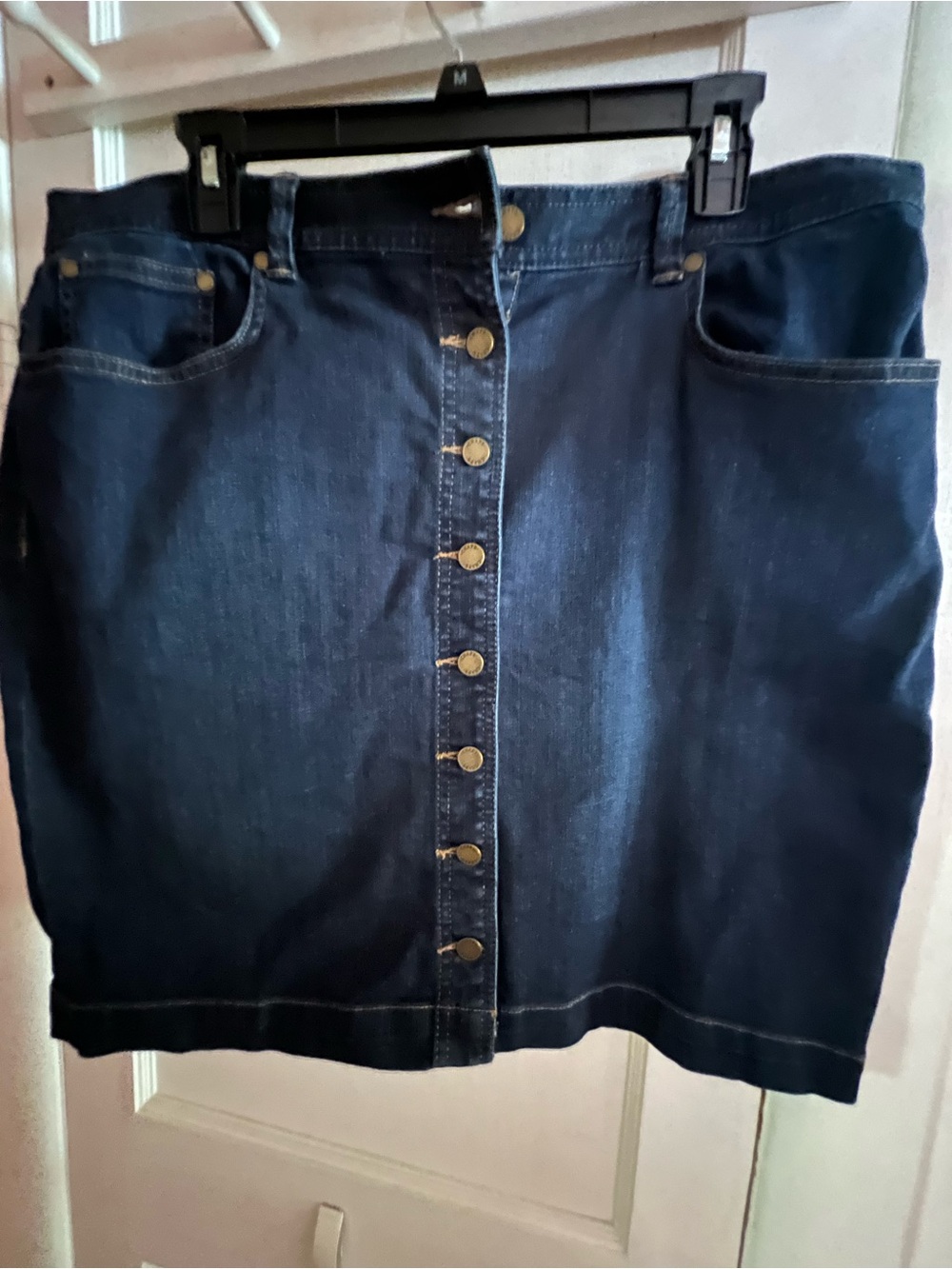 Chaps Dark Blue Button-Front Denim Mini Skirt